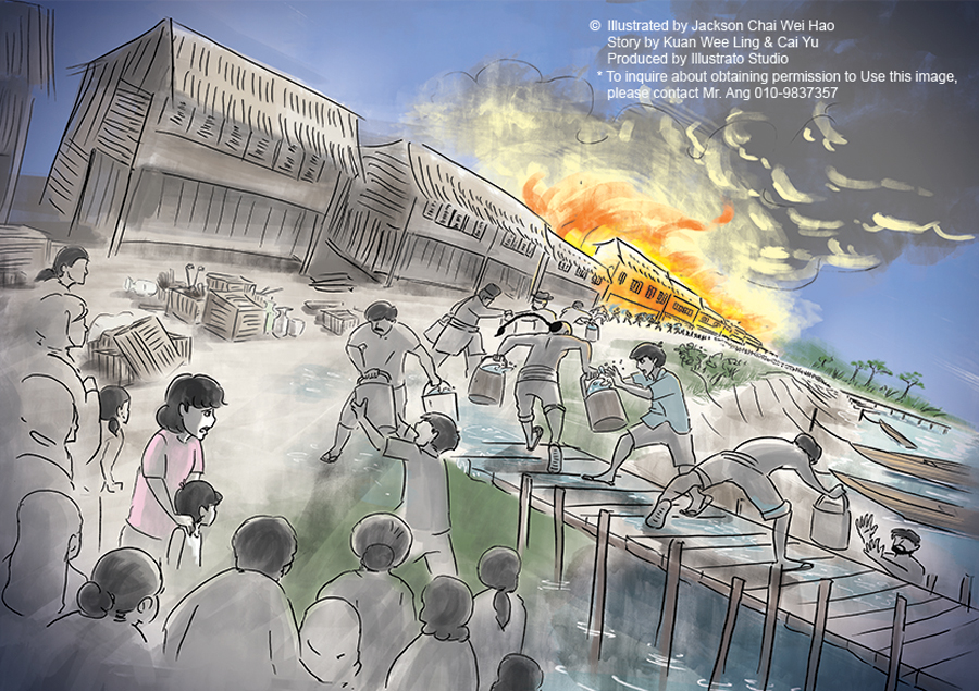 屋顶上的 红肚兜男孩